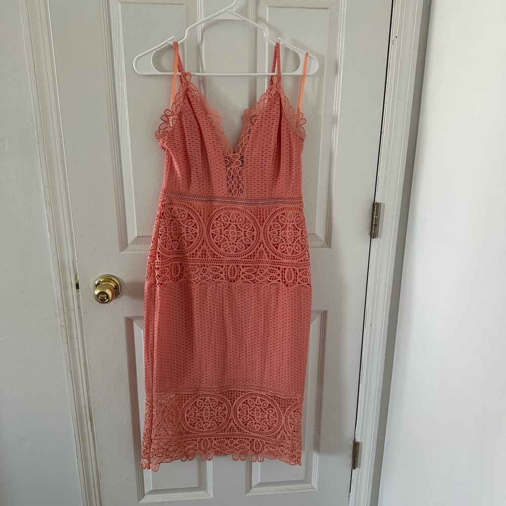 River Island Coral Lace Midi Dress